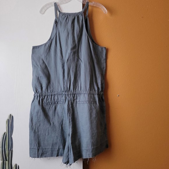 Lou & Grey Drawstring Linen Button Down Romper Overalls Size L - Picture 6 of 14
